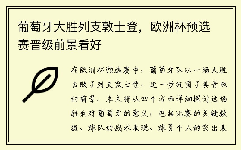 葡萄牙大胜列支敦士登，欧洲杯预选赛晋级前景看好